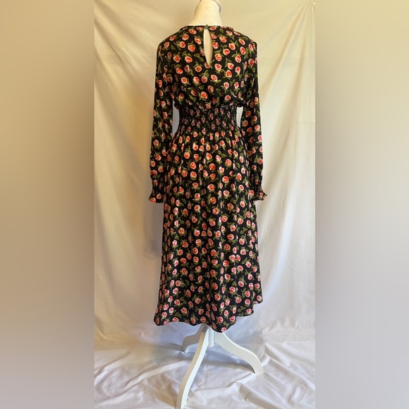 Kate Spade Waverly Ditsy Roses Smocked Mindi-dress In Black - Picture 5 of 9